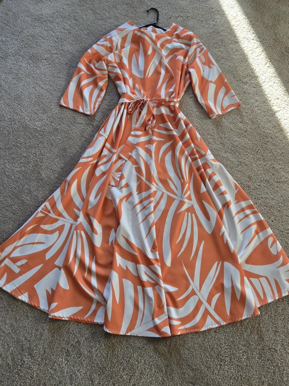 Orange and White Printed Tie-Waist Maxi Dress - NEW
